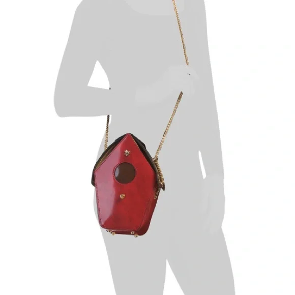 PRATESI Red Designer Women's Bag with Gold Chain - Picture 2 of 4
